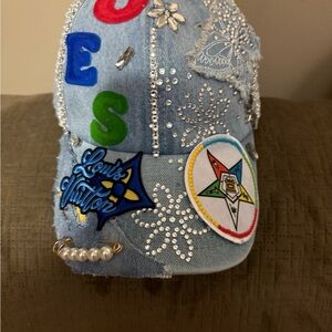 Embellished Denim Cap with Patches